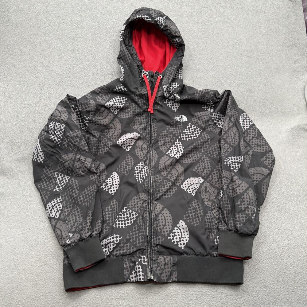 The North Face Jacket Mens Medium Gray Hooded‎ Full Zip Lined Geometric Pattern